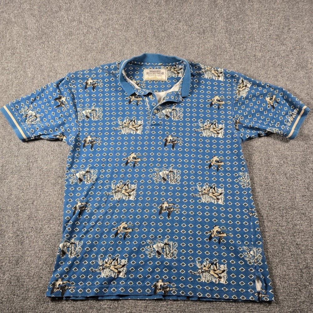 Vintage Wrangler Rugged Wear Bird Print Polo Shirt Blue Men's XL USA Made Y2K